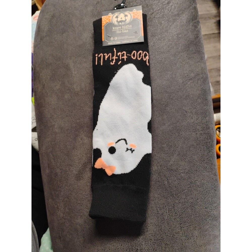 Boo-tifull Womens Halloween Knee High Ghost Socks SIZE 5-9 Spooky Halloween